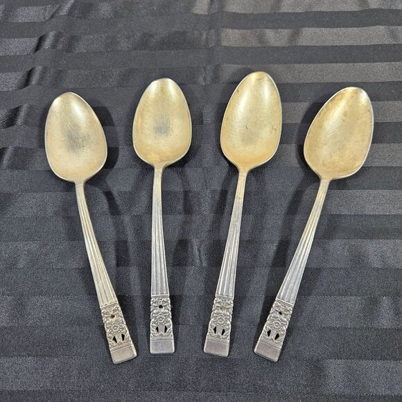 Vintage Oneida Community Plate Serving Spoons Coronation Pattern Set of 4 - Picture 11 of 11